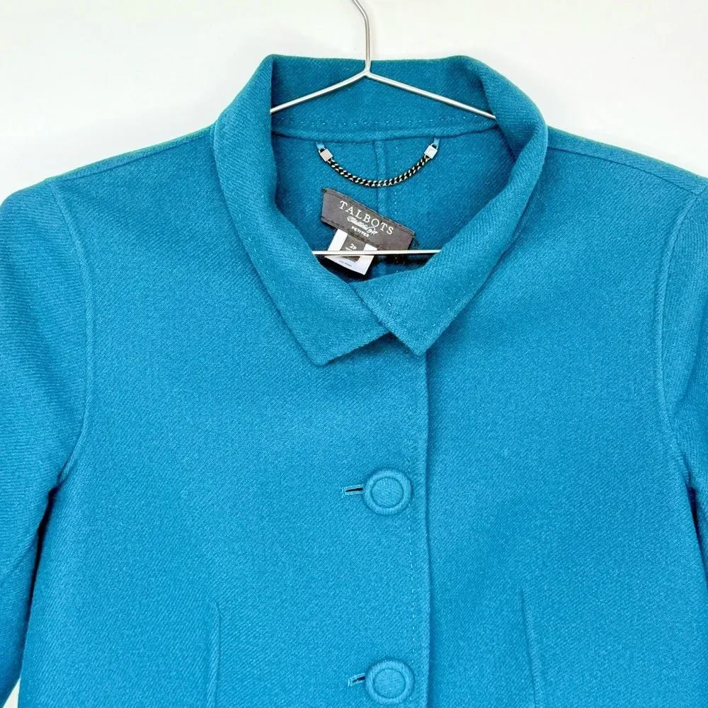 Talbots • Teal Wool Jacket Coat Blazer • Size 2 Petite • 3/4 Sleeve - Picture 13 of 13